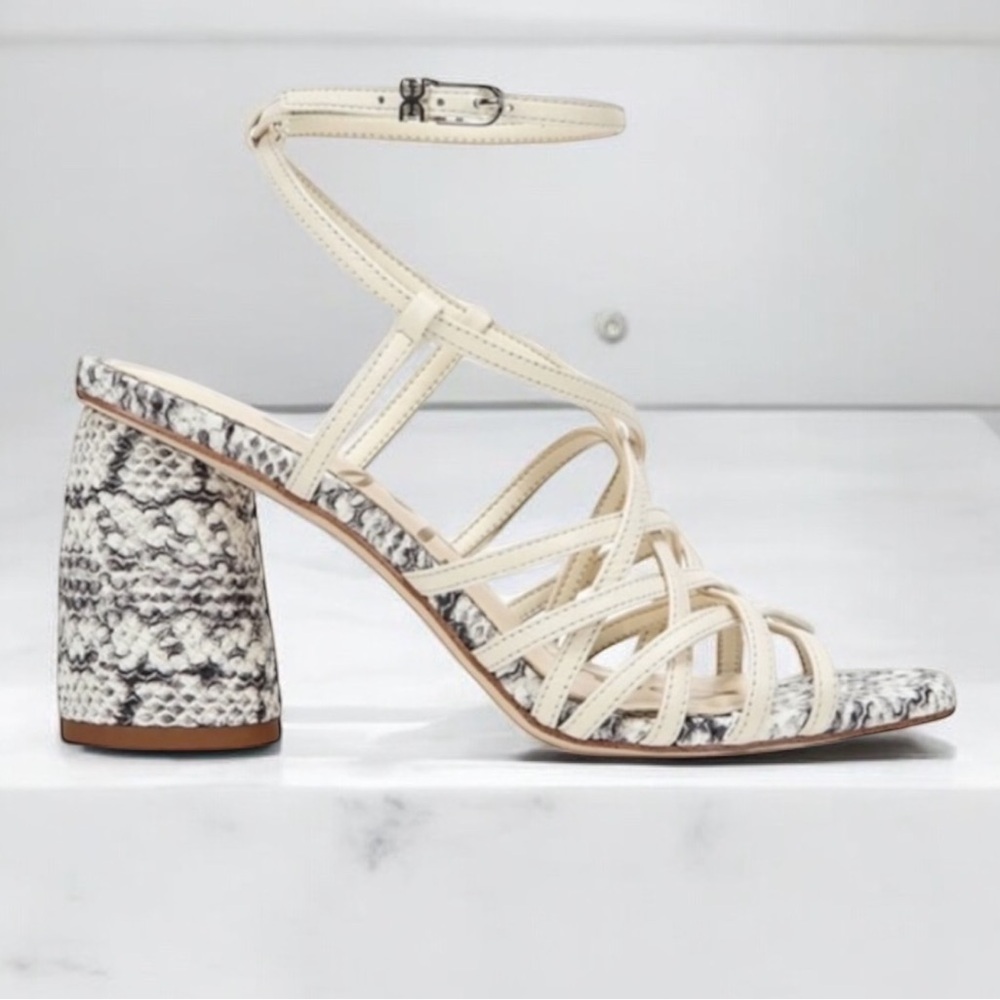 SAM EDELMAN Sandals Heels Daffodil Size 7 White Cream Gray Straps FAST SHIP - Picture 1 of 9